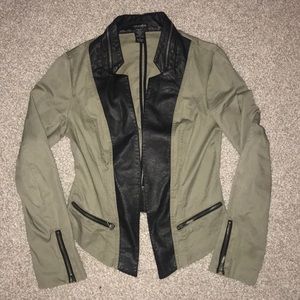 Green Jacket with Leather Detail